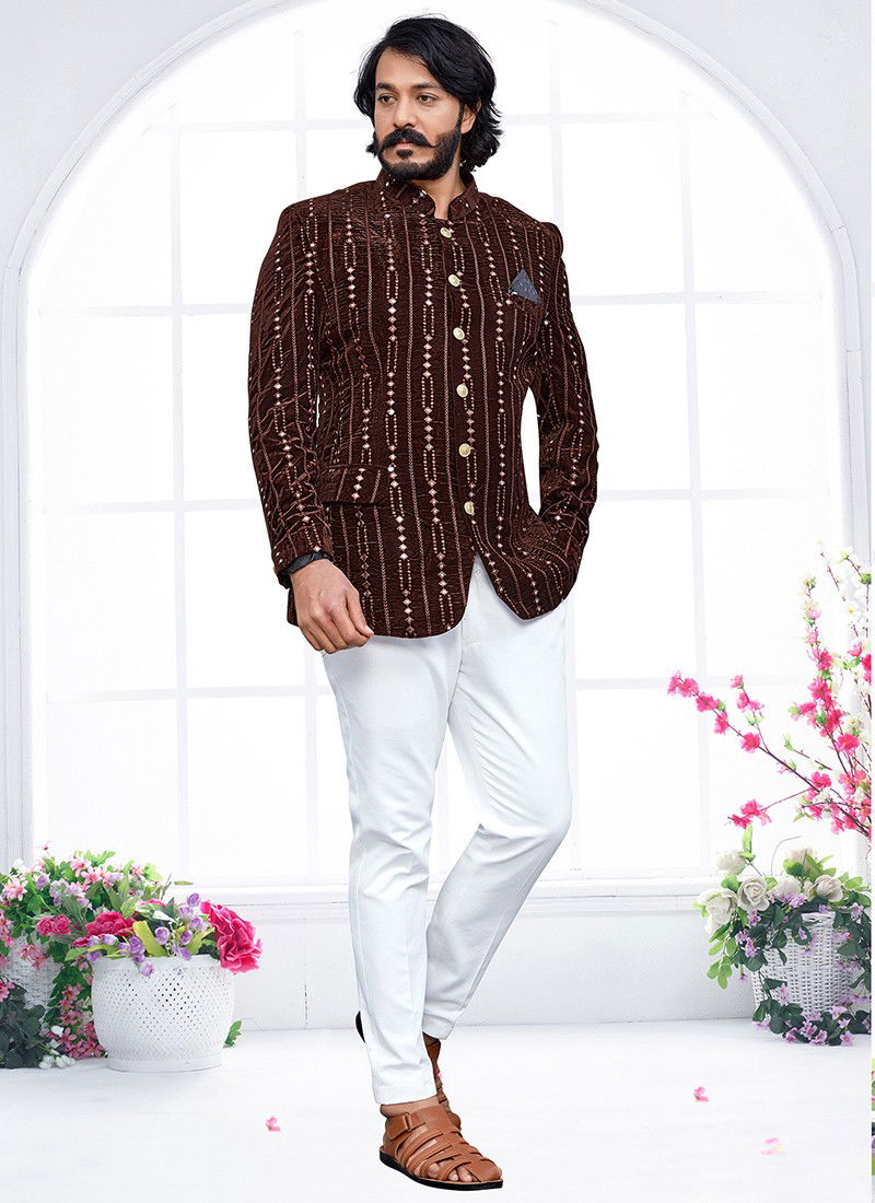 Coffe Colour Outluk Vol 85 New Latest Designer party Wear Velvet Jodhpuri Suit Collection 85007